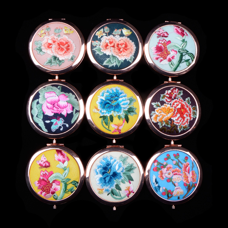 义马化妆随身镜精品出国送礼刺绣中国风古风摄影 手绣镜子